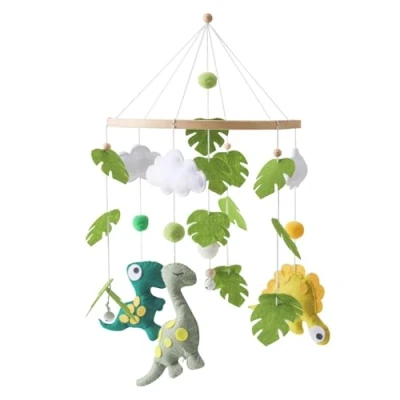 Abbildung von Baby mobile, Mobile Windspiele Dinosaurier mit Wolken, Hängende Windspiel, Holz Geschenk für Mädchen oder Jungen (D)