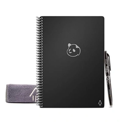 Abbildung von Rocketbook Panda Planer Wiederverwendbarer Täglicher, Wöchentlicher, Monatlicher mit 1 Pilot Frixion Stift und Mikrofasertuch Enthalten Schwarzer Einband A4
