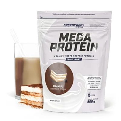 Abbildung von Energybody Mega Protein &quot;Tiramisu&quot; 500 g/Mehrkomponenten Pulver mit Casein Whey Mix als Eiweiss Pulver/Eiweiß Shake ohne Aspartam/Eiweißpulver / 20 Portionen