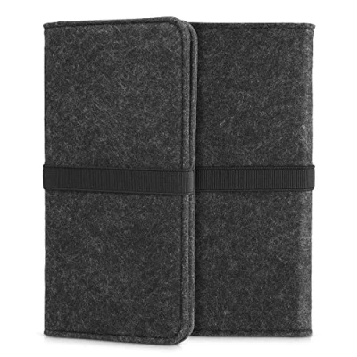 Abbildung von kwmobile Filz Tasche für Smartphones mit Gummiband Handy Filztasche Schutztasche in Dunkelgrau Schwarz 17,2 x 8 cm Innenmaße