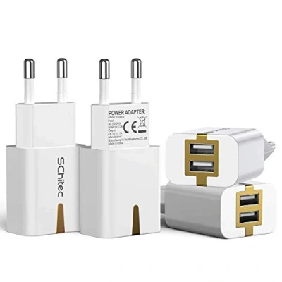 Abbildung von SCHITEC USB Netzteil, 4 Pack Ladegerät Stecker 2 Port 5V / 2.1A Handy Ladeadapter/Ladestecker für iPhone X 8 7 Samsung Galaxy S9 S8 Huawei LG Tablet Kindle und mehr