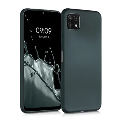 Abbildung von kwmobile Case kompatibel mit Samsung Galaxy A22 5G Hülle Schutzhülle aus Silikon metallisch schimmernd Handyhülle Metallic Petrol