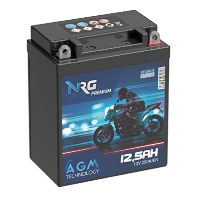 Abbildung von NRG Premium YB12AL A2 AGM Motorradbatterie 12,5Ah 12V 250A/EN Batterie 51213 A auslaufsicher wartungsfrei ersetzt 12Ah 10Ah