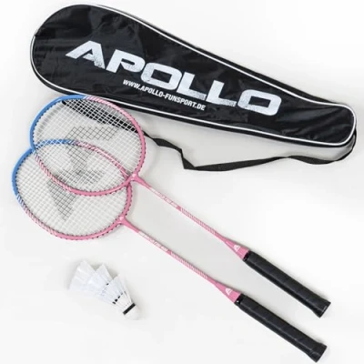 Abbildung von Apollo Badminton Set Match Pro 400 Badmintonschläger für Kinder und Erwachsene, besonders leichte Schläger mit Alu Rahmen, Federballschläger Training, Sport Spaß, Tasche