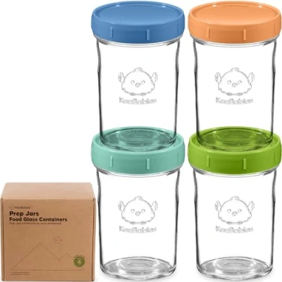 Abbildung von 4 Pack Babybrei Einfrieren Behälter Glas Beikost Baby Zubehör, Mikrowellen Behälter, Lecksicher Babynahrung aufbewahrung (Kea)