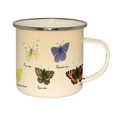 Abbildung von linoows Emaille Tasse heimische Schmetterlinge, Kaffeepott, Henkelbecher, Kaffeetasse