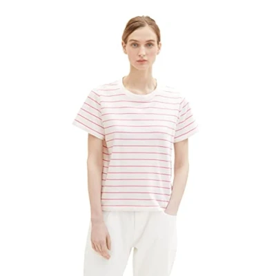 Abbildung von TOM TAILOR Damen 1036772 T Shirt, 31726 Offwhite Pink Stripe, S