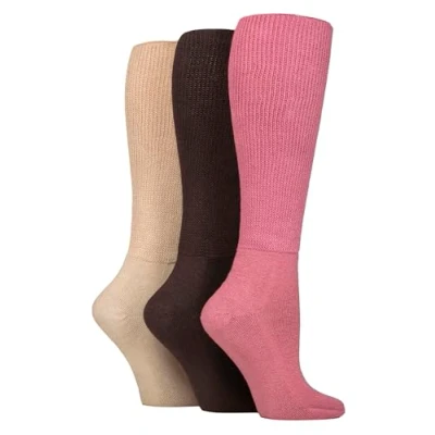 Abbildung von IOMI Kniehohe Diabetikersocken, 3 Stück, Bambus Socken für geschwollene Füße, lange extra breite, nicht bindende Soft Top Socken, dunkelrosa, 4 8