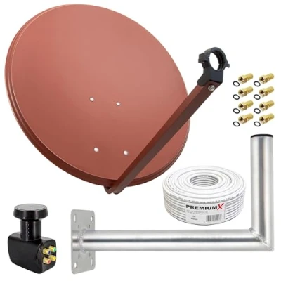 Abbildung von PremiumX SAT Anlage 80cm ALU Antenne Quad LNB 50m Kabel Wandhalter 45cm