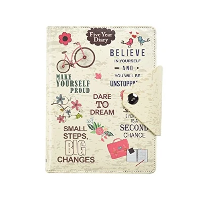 Abbildung von Fünf 5 Jahre Tagebuch Organizer Undatiert Tagesplaner Druckknopfverschluss A5 Schreibpapier Kunstleder Inspirational Slogan Art Cover von Arpan (Creme)