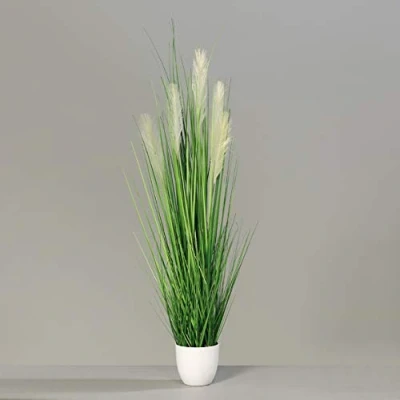 Abbildung von mucplants Palmengras Busch im weißen Topf, 120 cm, Kunstgras Grasarrangement künstliches Gras Zimmer , Büro oder Messedekoration