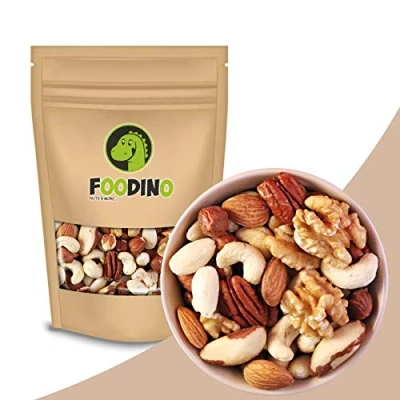 Abbildung von Nussmischung natur mit Mandeln blanchiert Haut Haselnüsse Cashewkerne Paranüsse Pekannüsse Walnüsse alle ungesalzen ungeröstet ohne Schale 500g 5kg Studentenfutter (1kg)