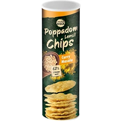 Abbildung von BONASIA Poppadom Lentil Chips Curry Masala würzige Linsenchips aus 62 % Linsenmehl, glutenfrei, vegan (1 x 70 g)