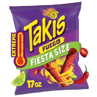 Abbildung von Takis Fuego Tortilla Chips, 482 ml, Fiesta Größe, Hot Chili Pepper &amp; Limettengeschmack, extrem würzig, gerollte Chips