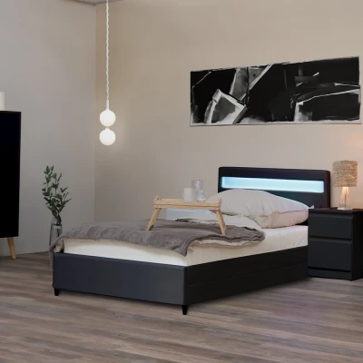 Abbildung von LED Bett NUBE mit Schubladen und Matratze 90 x 200 cm Dunkelgrau
