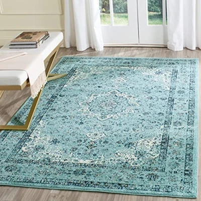 Abbildung von SAFAVIEH Traditionell Teppich für Wohnzimmer, Esszimmer, Schlafzimmer Evoke Collection, Kurzer Flor, Hellblau und Hellblau, 201 X 274 cm