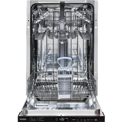 Abbildung von Vestel VSV45 6 vollintegrierter Geschirrspüler 45 cm 10 Maßgedecke Programme inkl. Besteckkorb LED Anzeige Energieklasse E