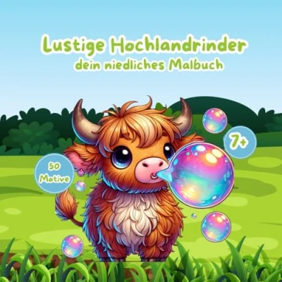 Abbildung von lustige Hochlandrinder, dein Malbuch: und niedliche für Kinder ab 7 Jahren, 50 Motive