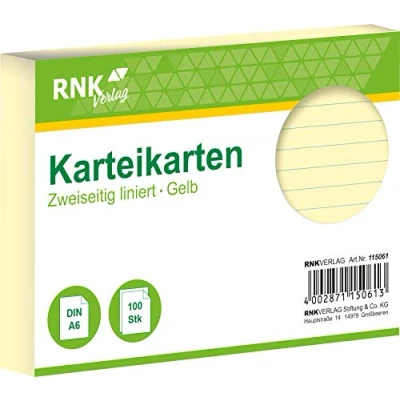 Abbildung von RNK Karteikarten A6 liniert gelb VE=100 Stück
