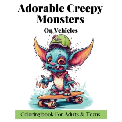 Abbildung von Adorable Creepy Monsters On Vehicles: Coloring Book For Adults &amp; Teens Cute and Scary Mini Monsters, Fantasy Animals MindfulnessRelaxation Stress Relief
