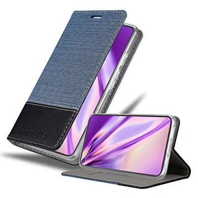 Abbildung von Cadorabo Hülle kompatibel mit Google Pixel 5 aus Premium Jeans und Kunst Leder Flip Klappbare Stoßfeste Magnetische [Standfunktion] [Kartenfächern] Cover für Tasche in Blau