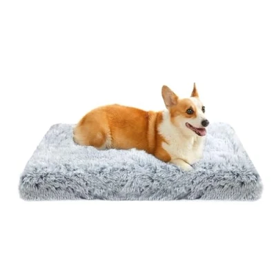 Abbildung von MDDK DY Hundebett, Mittel Hundekissen Waschbare, Flauschige Hundematte, Langer Plüsch, weiche Polsterung, multifunktional Hundekistenmatratze, Ombré Grau,75x50x8cm