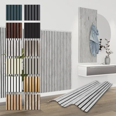 Abbildung von Hexim Wanddekoobjekt APH10 (Akustikpaneele 138,5x60cm flexible Lamellenwand Holz MDF Wandpaneele Lamellenverkleidung Wandverkleidung Innendekoration schalldämmend (6 Paneele / 4,98 m² Chicago Concrete APH10)