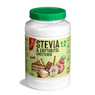 Abbildung von Stevia + Erythrit 1:2 Süßstoff 1g = 2g Zucker 100% Natürlicher Zuckerersatz 0 Kalorien Glykämischer Index Keto und Paleo Netto Kohlenhydrate Kein GVO Castello since 1907 1 kg