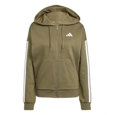 Abbildung von adidas Damen Essentials 3 Stripes Full Zip Fleece Hoodie, Olive strata/White, L