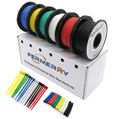 Abbildung von Fermerry 22 AWG Litzendraht Silikon verzinnte Kupferdrahtspule je 3m 10 Fuß 6 Farben Flexibel Gauge Elektrokabel Kit 0.33mm² Kabel Electrical Wire Anschlusskabelsatz 200 C Sortiment Schaltlitze