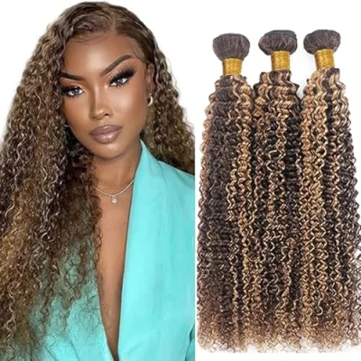 Abbildung von Tuheerst Extensions Human Hair Bundles Curly Wave Brasilianisches Echthaar Tressen Sew in P427 3 Bundlest Double Weft Brazilian Remy 34 Zoll