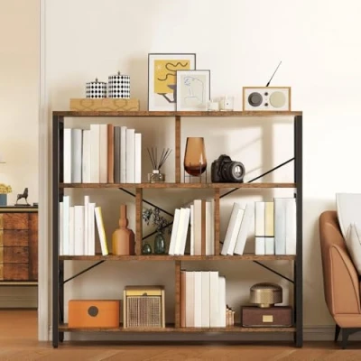 Abbildung von YITAHOME Bücherregal mit 4 Ebenen, Standregal 120cm Hoch Freistehendes Eck Bücherregal, Offene Display Aufbewahrung, Regale für Wohnzimmer Schlafzimmer Büro, Vintagebraun schwarz