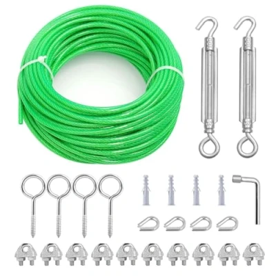 Abbildung von hannger Drahtseil 5mm &amp; M6 Spannschlösser Kit, 15m Stahlseil mit Ösen Spanndraht PVC ummantelt Seilspanngarnitur für Garten Metaller Seil Wäscheleine Rankhilfen Kletterpflanzen Gardinenseil