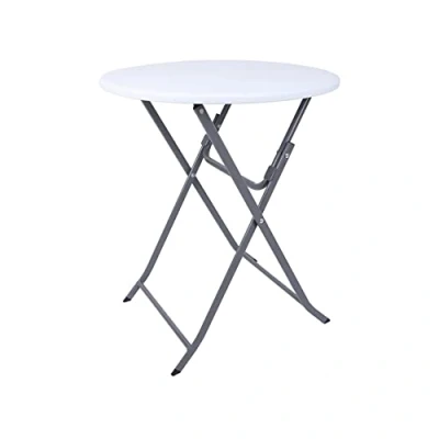 Abbildung von Rebecca Mobili Klappbarer Balkontisch, Beistelltisch Für Außenbereich, Hdpe Stahl, Weiß Hellgrau, Platzsparend, Garten Camping Maße HxBxT: 74 x 60 cm Art. RE6819