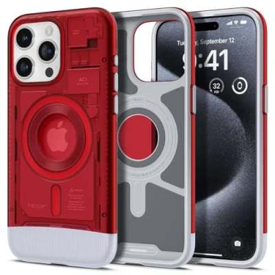 Abbildung von Spigen Classic C1 MagFit Hülle Kompatibel mit iPhone 15 Pro MagSafe Ruby
