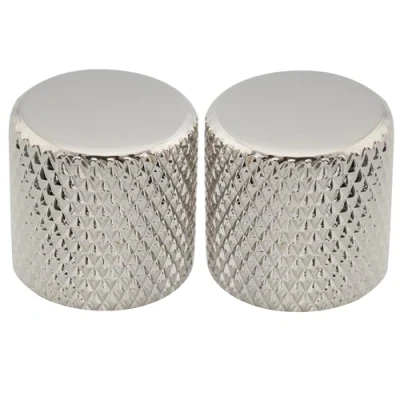 Abbildung von Musiclily Pro Inch Fein 24 Zähne Stahl Potiknopf Push on Dome Flache Oberfläche Knobs für USA E Gitarre oder Bass, Nickel (2 Stück)