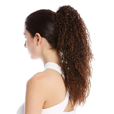 Abbildung von WIG ME UP N609 V 2T30 Haarteil Zopf Pferdeschwanz lang voluminös lockig Krepplocken gekreppt Afro Kinks Kastanie Braun Mix 45 cm