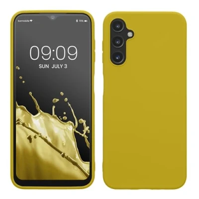 Abbildung von kwmobile Hülle kompatibel mit Samsung Galaxy A14 5G weiches TPU Silikon Case Cover geeignet für kabelloses Laden Strahlend Gelb