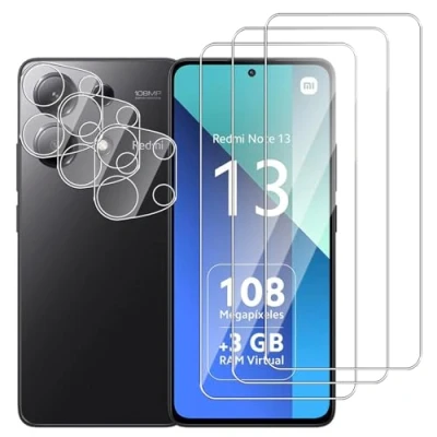 Abbildung von Dlxiks 3+3 Stück, Schutzfolie für Xiaomi Redmi Note 13 4G, 9H Härte Folie Panzer Schutz Glas, Ultrabeständig,Anti Kratzen Hohe Klar Displayschutzfolie 4G