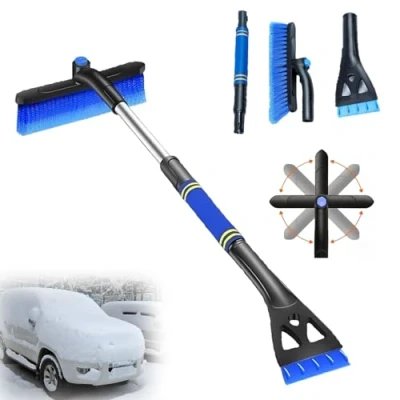 Abbildung von Eiskratzer Auto mit Besen, 2 in1 Schneebesen Ausziehbar, Teleskop, 74cm Lang Wärmendem, Rutschfestem Griff, Stabiler Scheibenkratzer Lackschonend