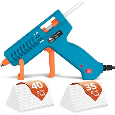 Abbildung von Feuerfest Heißklebepistole 50W Tilswall, Klebepistole mit 75pcs Klebesticks 7mm x 130mm Transparente Set für Schule DIY Kunst, Handwerk und Schnelle Reparaturen in Haus