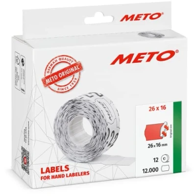 Abbildung von Meto Etiketten für Handauszeichner (26 x 16 mm, 2 zeilig, 12.000 Stück, fluor rot, permanent haftend, METO, Contact, Sato, Avery, Tovel, Samark etc.)