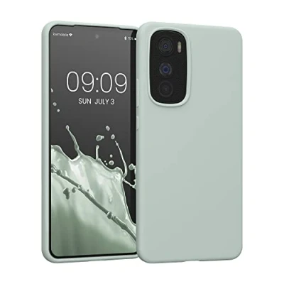 Abbildung von kwmobile Hülle kompatibel mit Motorola Edge 30 Silikon Handy Case Handyhülle weiche Oberfläche kabelloses Laden Cool Mint