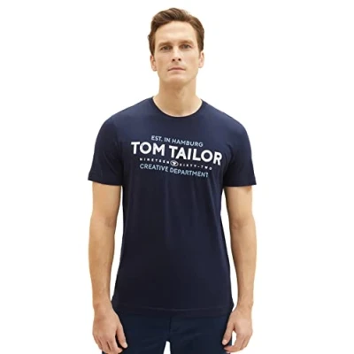 Abbildung von TOM TAILOR Herren 1039835 T Shirt mit Logo Print, 10668 sky Captain Blue, M