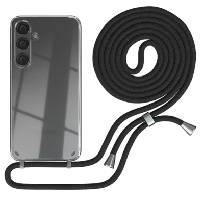 Abbildung von EAZY CASE Handykette kompatibel mit Samsung Galaxy S24 Plus Kette zum Umhängen für Hülle Band aus Silikon stoßfeste transparente Handyhülle als Fallschutz in Schwarz