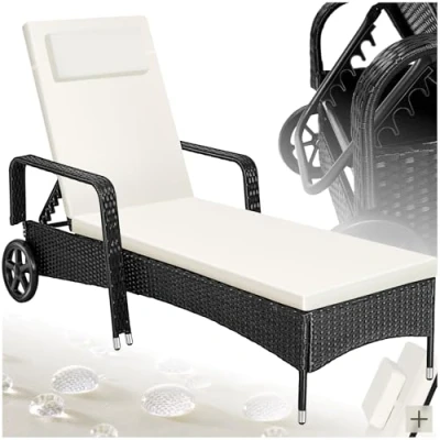 Abbildung von tectake Gartenliege Sonnenliege Rattan mit Rollen, 1, 1 St., 1tlg., Rollen