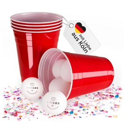 Abbildung von Vivaloo Partybecher 100 Stück + 12 Bälle 473 ml Plastikbecher wiederverwendbar Original American Red Cups Hartplastik Becher Party Plastik RedCups