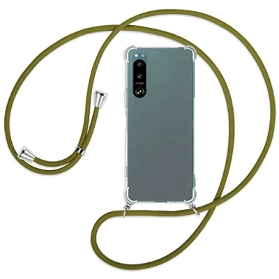 Abbildung von mtb more energy® Handykette kompatibel mit Sony Xperia 5 IV Khaki Smartphone Hülle zum Umhängen Anti Shock Full TPU Case