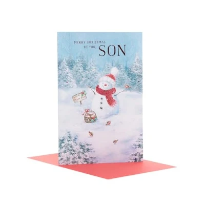 Abbildung von UK Greetings Weihnachtskarte für Sohn, Schneemann Design