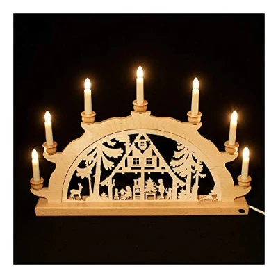 Abbildung von Holz Schwibbogen Lichterbogen aus dem Erzgebirge (Waldhaus, 50 cm)